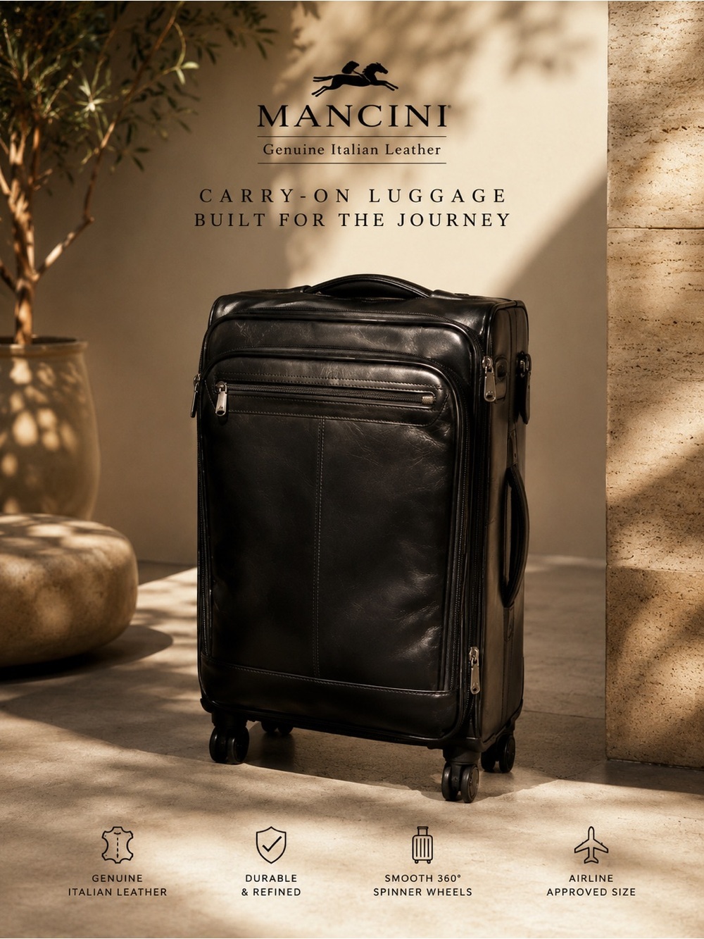 Black Leather Carry-On Spinner